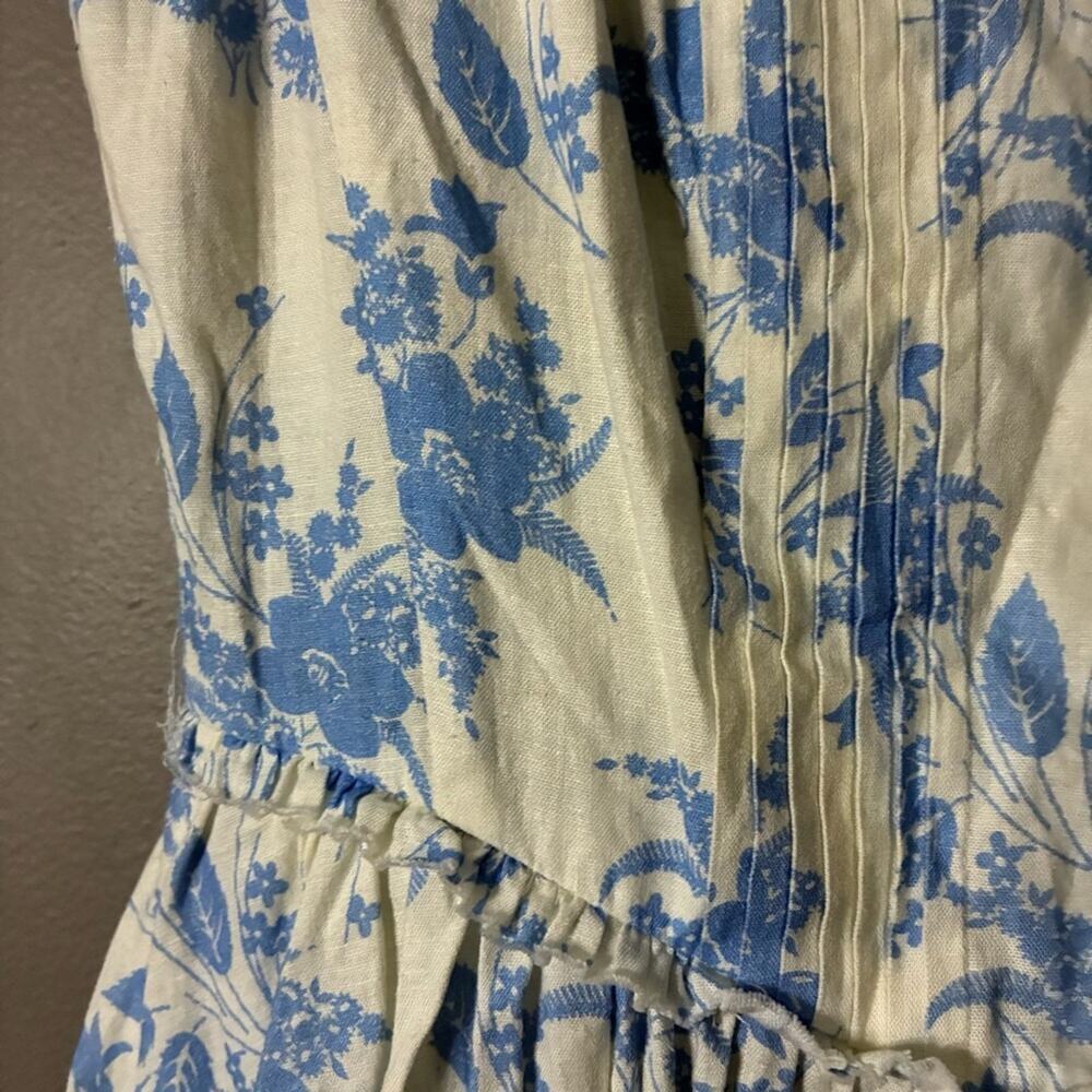 LOVESHACKFANCY Linen Dress Blue Floral Feminine | Coastal Chic Hamptons Preppy 6 - Picture 6 of 13